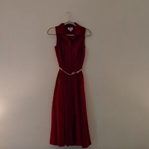 Talbots Red Midi Dress with Gold Accent